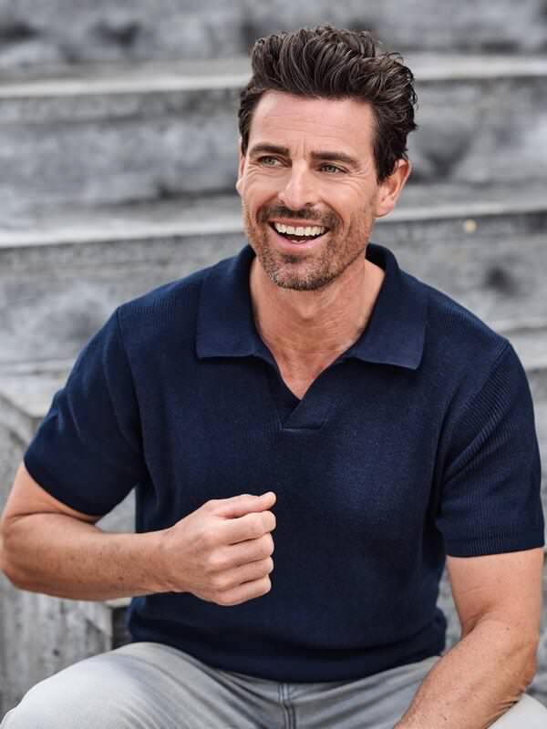 engbers Herren Polo-Shirt strukturiert Blau regular uni Knopfleiste von engbers