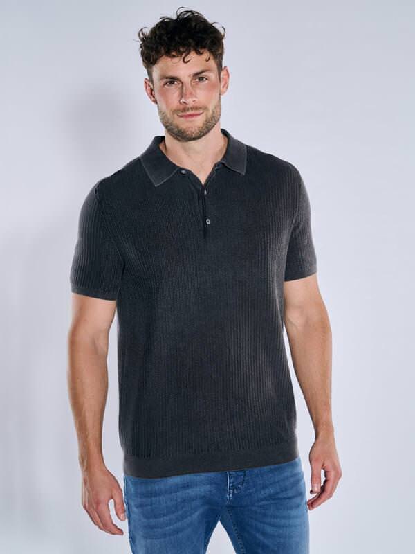 engbers Herren Strick Polo-Shirt Grau regular uni Knopfleiste von engbers