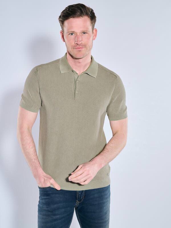 engbers Herren Strick Polo-Shirt Grün regular uni Knopfleiste von engbers