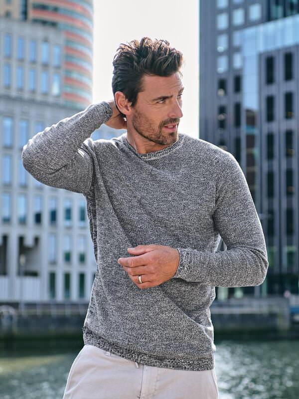 engbers Herren Pullover meliert Schwarz regular gemustert Rundhals von engbers