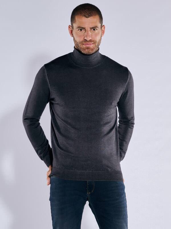 engbers Herren Pullover mit Rollkragen Schwarz regular uni Rollkragen von engbers