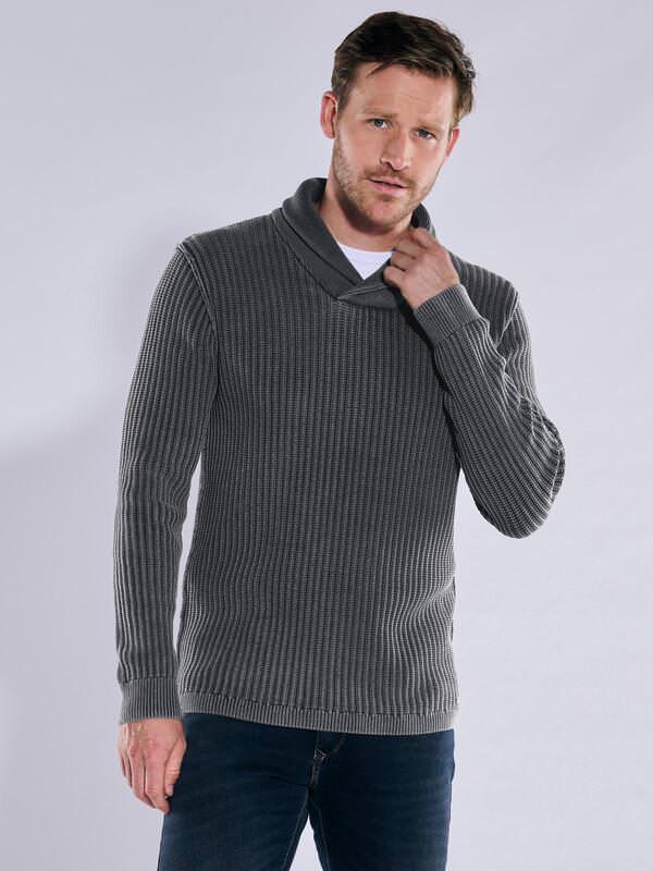 engbers Herren Pullover mit Schalkragen Grau regular uni von engbers