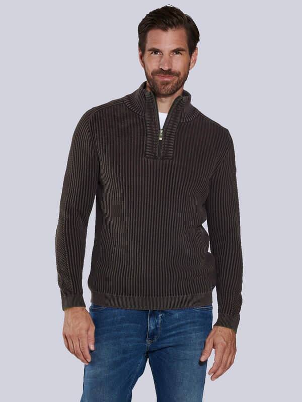 engbers Herren Pullover mit Troyerkragen Braun regular uni Stehkragen von engbers