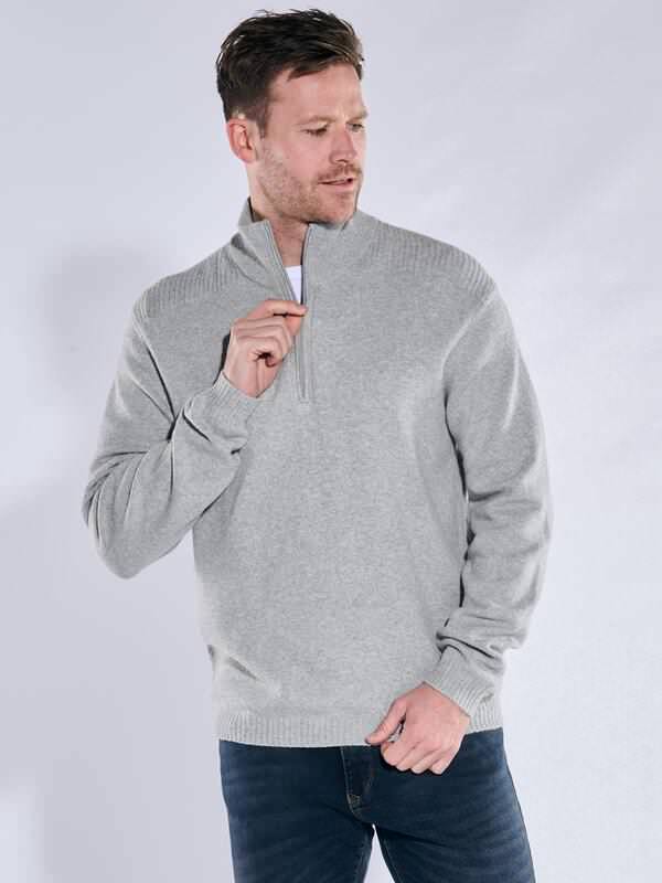 engbers Herren Pullover mit Troyerkragen Grau regular uni Stehkragen von engbers