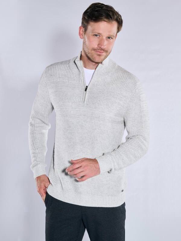 engbers Herren Pullover mit Troyerkragen Grau regular uni Stehkragen von engbers