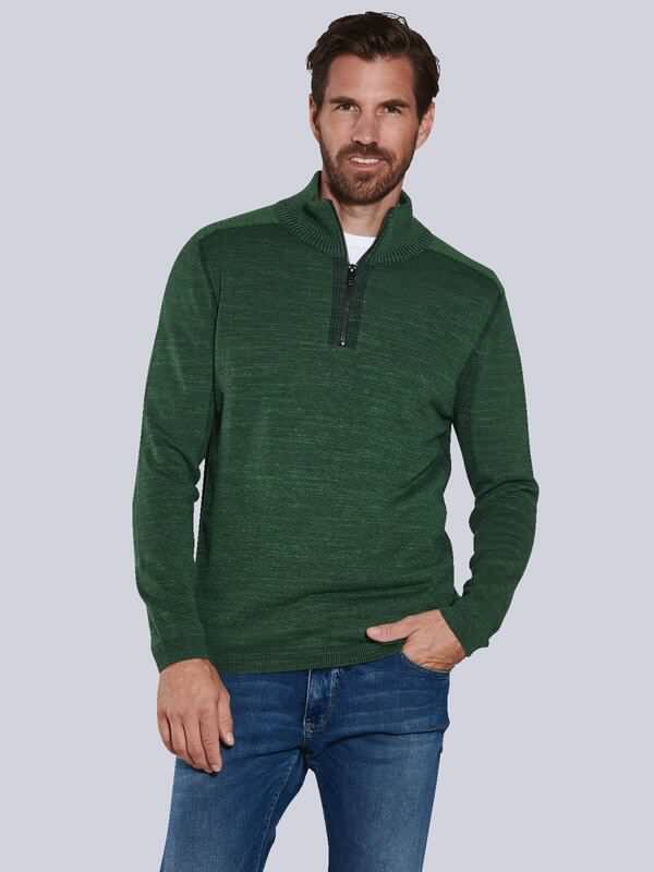 engbers Herren Pullover mit Troyerkragen Grün regular uni Stehkragen von engbers