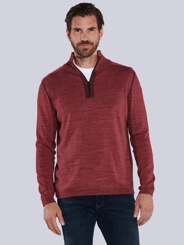 engbers Herren Pullover mit Troyerkragen Rot regular uni Stehkragen von engbers