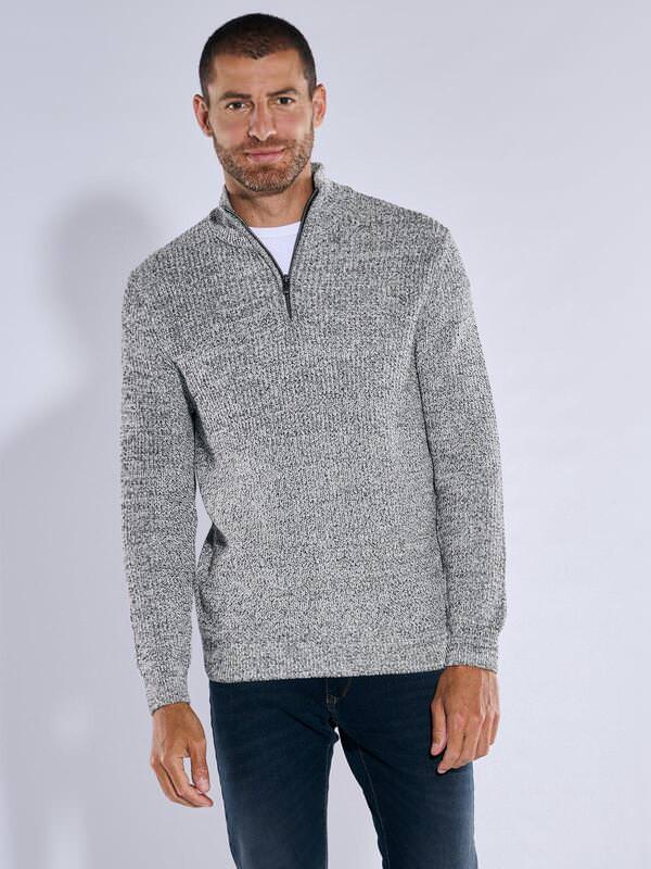 engbers Herren Pullover mit Troyerkragen Schwarz regular uni Stehkragen von engbers