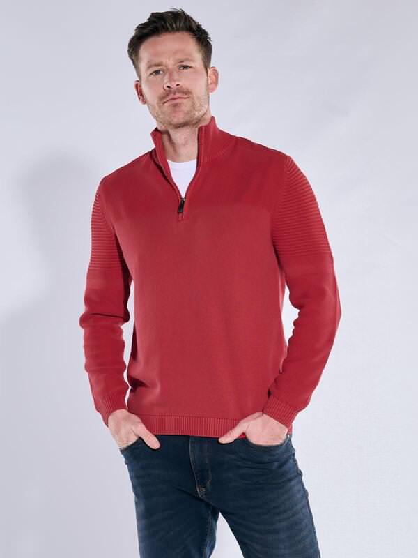 engbers Herren Pullover mit Troyerkragen Rot regular uni Stehkragen von engbers