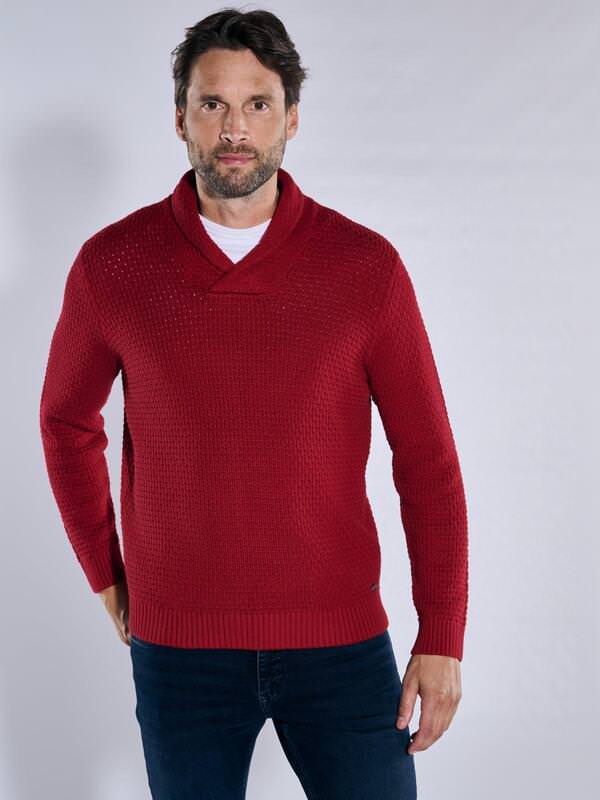engbers Herren Pullover regular Rot uni Reverskragen von engbers