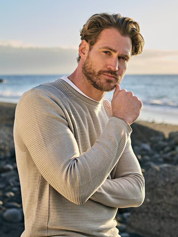 engbers Herren Pullover regular Beige uni Rundhals von engbers