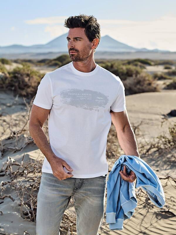 engbers Herren T-Shirt regular Weiß gemustert Rundhals von engbers