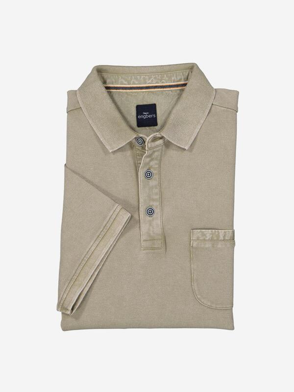 engbers Herren Polo-Shirt strukturiert beige regular uni Knopfleiste von engbers