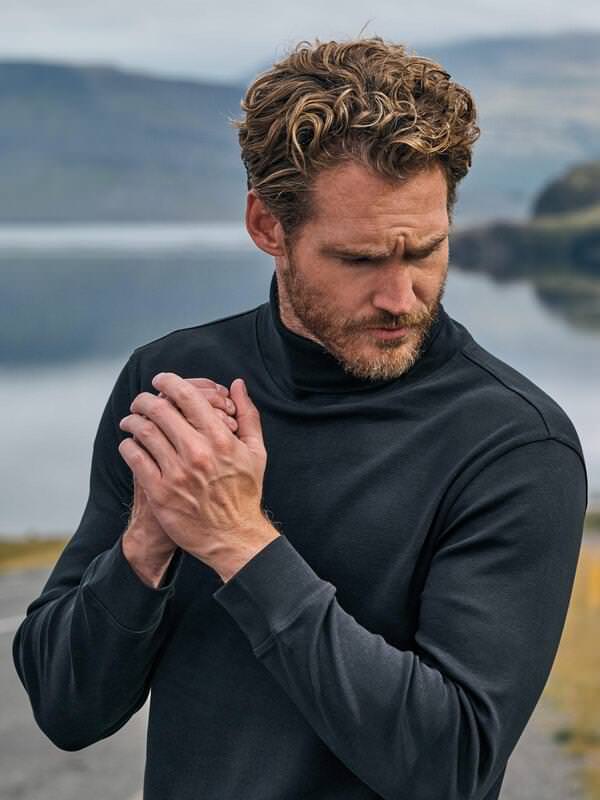 engbers Herren Langarmshirt mit Rollkragen Schwarz regular uni Rollkragen von engbers