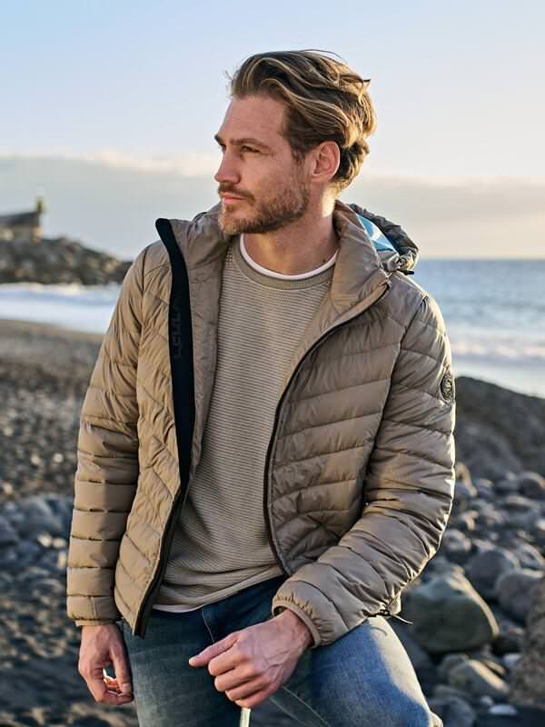 engbers Herren Steppjacke regular Beige uni Knopfleiste von engbers