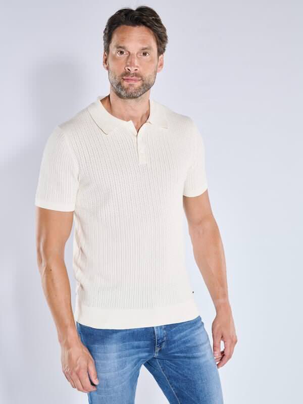 engbers Herren Strick Polo-Shirt uni Beige regular Knopfleiste von engbers