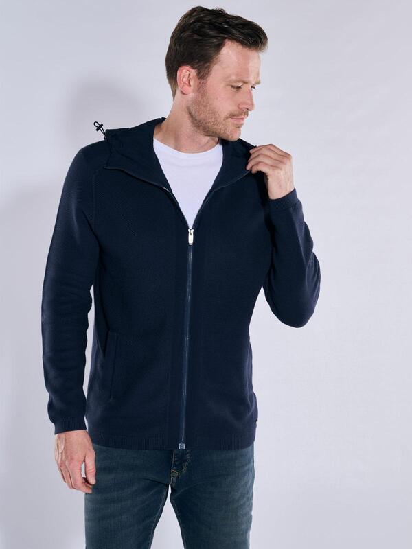 engbers Herren Strickjacke mit Kapuze Blau regular uni Zipper von engbers