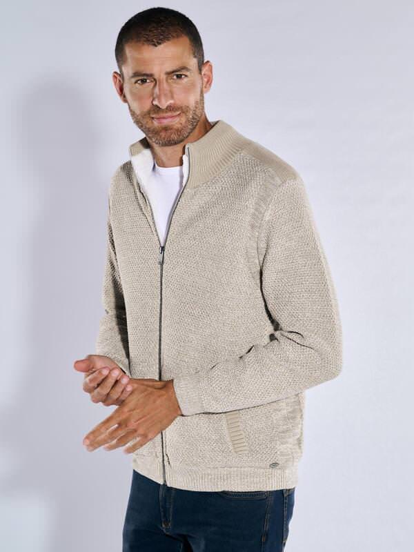 engbers Herren Strickjacke mit Zipper Braun regular uni Stehkragen von engbers