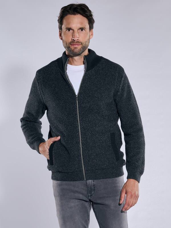 engbers Herren Strickjacke regular Grau uni Stehkragen von engbers