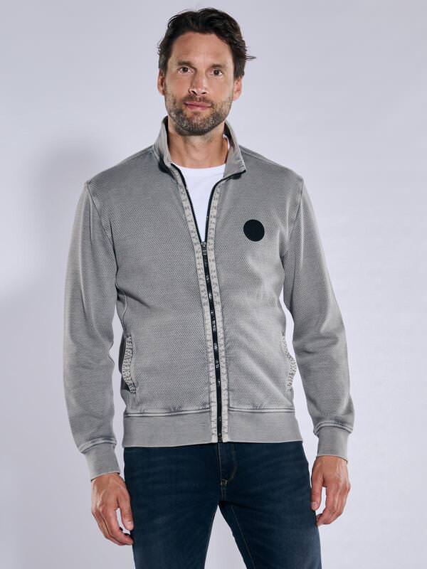 engbers Herren Sweatjacke mit Zipper Grau regular gemustert Stehkragen von engbers