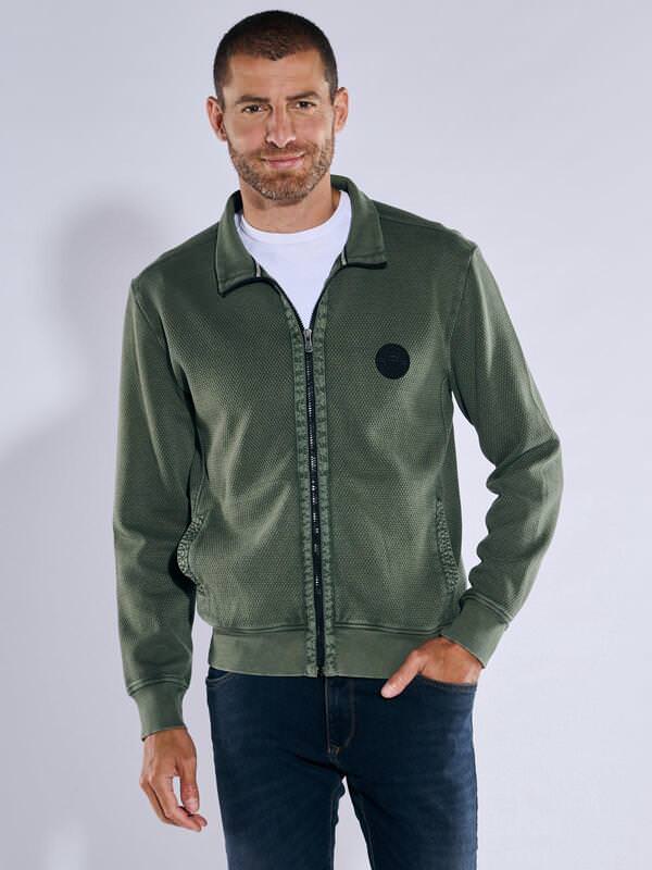 engbers Herren Sweatjacke strukturiert Grün regular uni Zipper von engbers