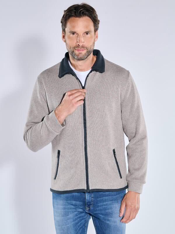 engbers Herren Sweatjacke meliert Beige regular gemustert Stehkragen von engbers