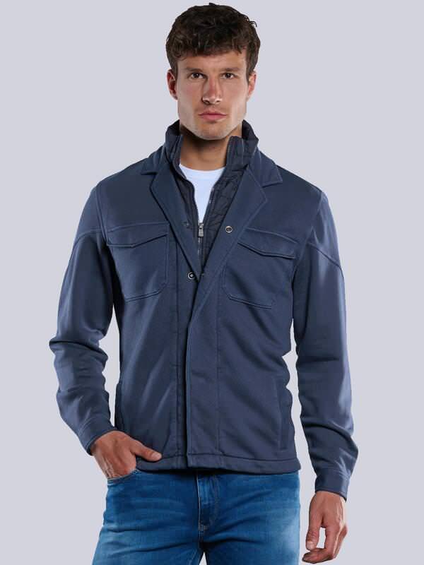 engbers Herren Sweatjacke mit Nylon-Einsatz Blau regular uni Zipper von engbers