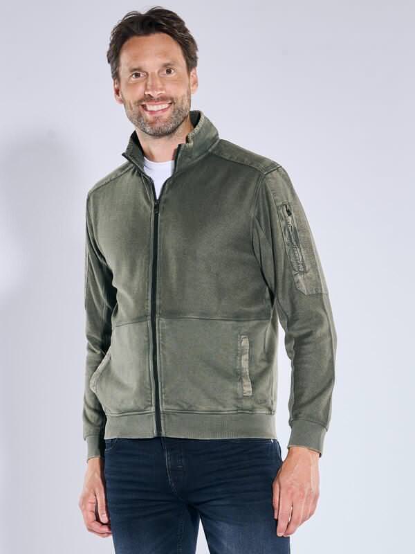 engbers Herren Sweatjacke strukturiert Grün regular uni Stehkragen von engbers