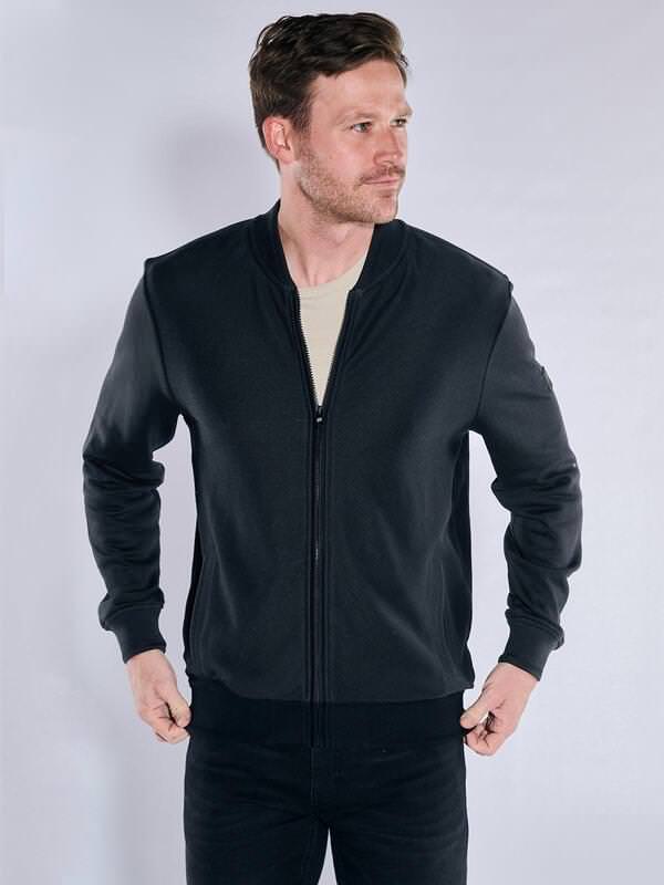 engbers Herren Sweatjacke strukturiert Schwarz regular uni Zipper von engbers