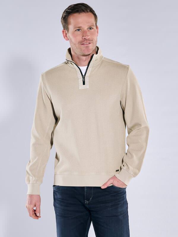 engbers Herren Sweatshirt mit Stehkragen Beige regular gestreift Zipper von engbers