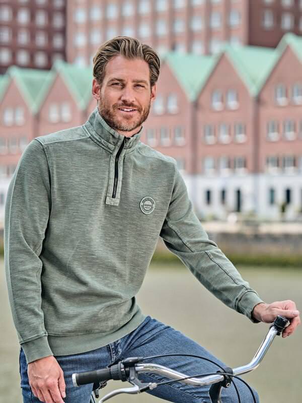 engbers Herren Sweatshirt strukturiert Grün regular gemustert Zipper von engbers