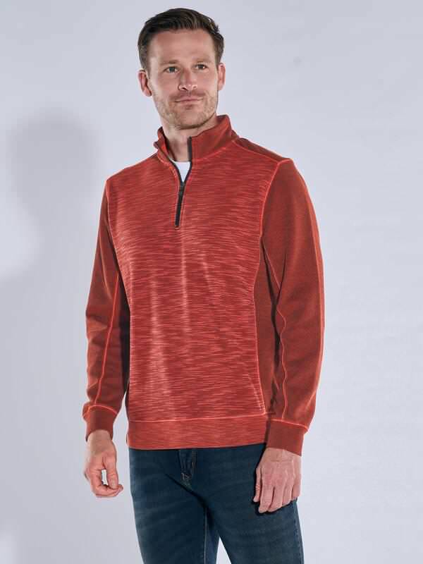 engbers Herren Sweatshirt mit Strukturwechsel Orange regular gemustert Stehkragen von engbers