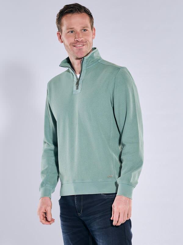 engbers Herren Sweatshirt mit Stehkragen Türkis regular gestreift Zipper von engbers