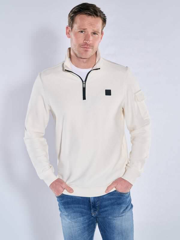 engbers Herren Sweatshirt Stehbund Weiß regular uni Zipper von engbers