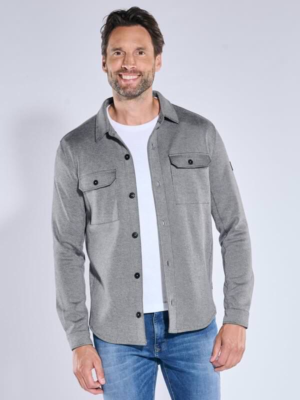 engbers Herren Sweatshirt im Overshirt-Design Grau regular gemustert Kent-Kragen von engbers