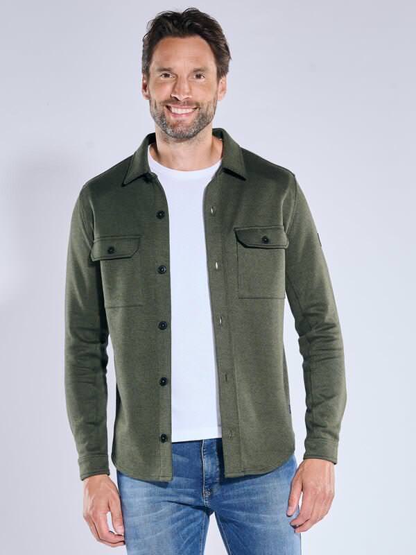 engbers Herren Sweatshirt im Overshirt-Design Grün regular gemustert Kent-Kragen von engbers