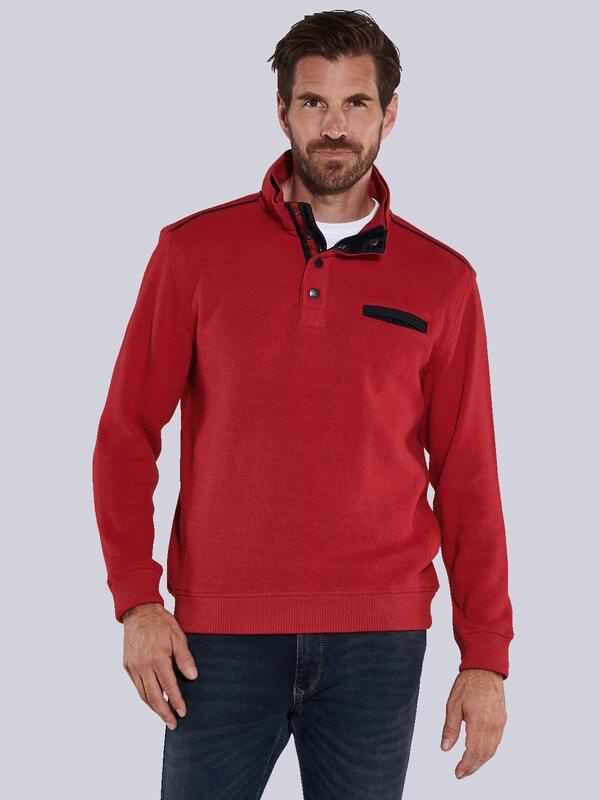 engbers Herren Sweatshirt mit Knopfleiste Rot regular uni Knopfleiste von engbers