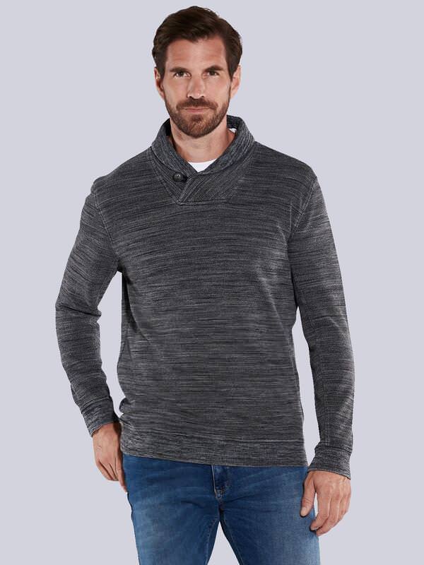 engbers Herren Sweatshirt mit Schalkragen Grau regular gestreift Stehkragen von engbers