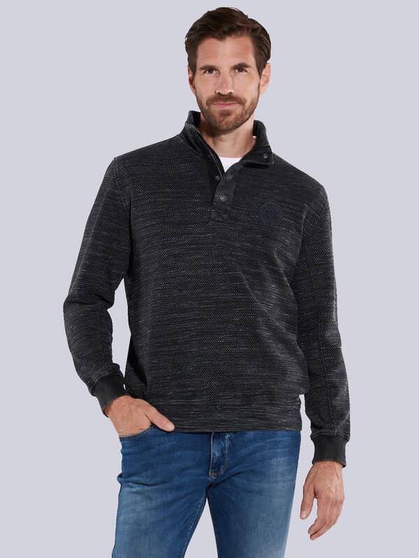 engbers Herren Sweatshirt mit Stehkragen Schwarz regular gestreift Knopfleiste von engbers