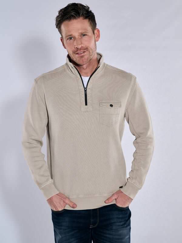 engbers Herren Sweatshirt mit Troyerkragen Beige regular uni Stehkragen von engbers