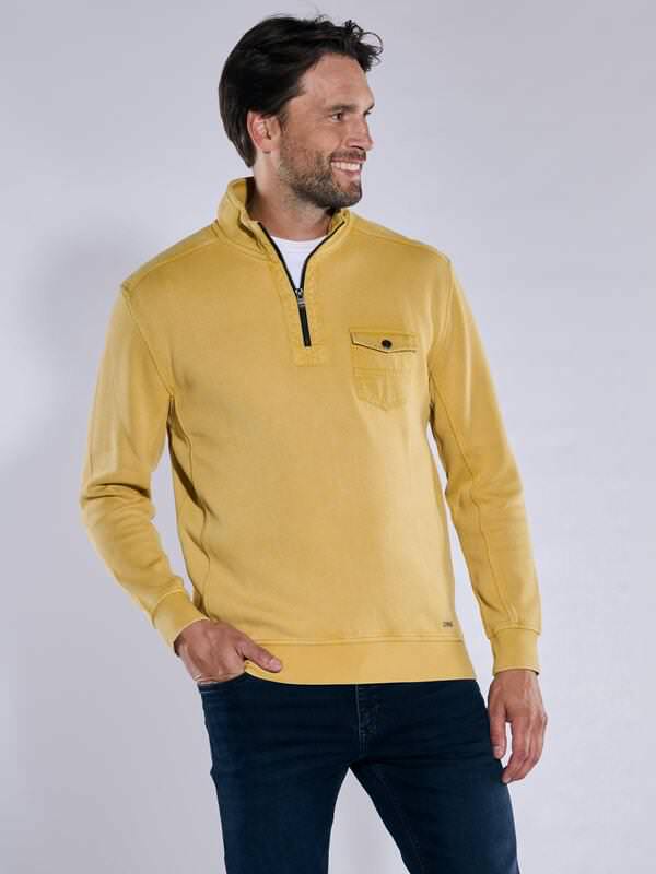 engbers Herren Sweatshirt mit Troyerkragen Gelb regular uni Stehkragen von engbers