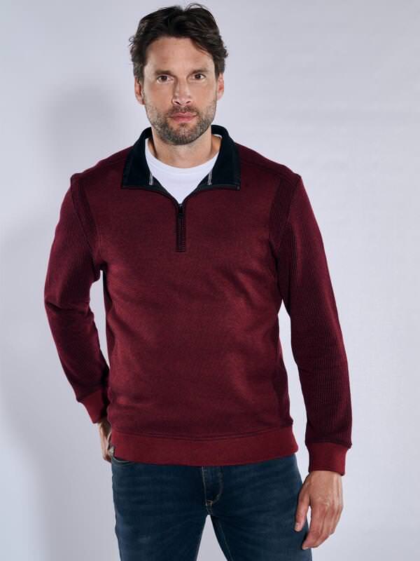 engbers Herren Sweatshirt mit Troyerkragen Rot regular gestreift Zipper von engbers