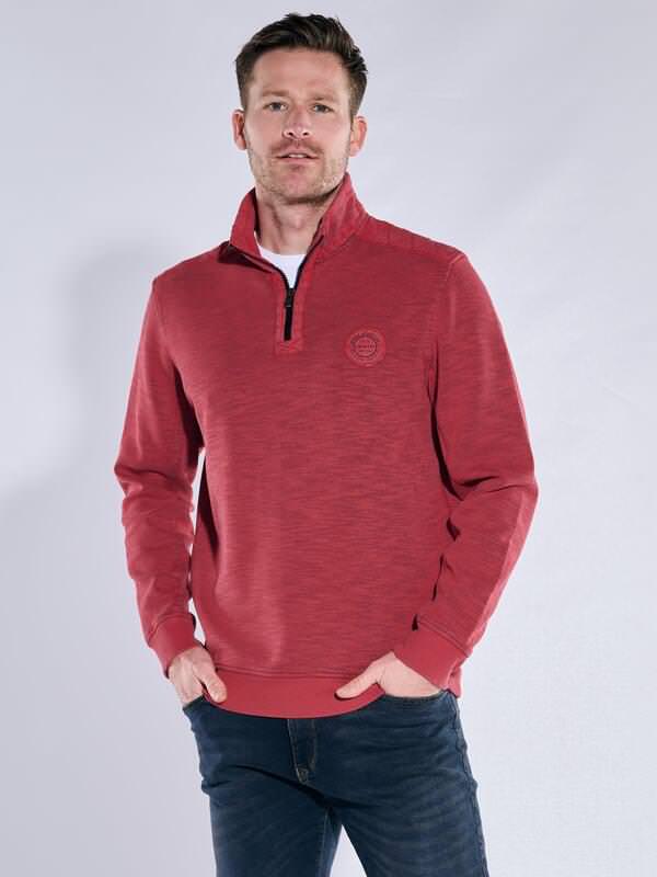 engbers Herren Sweatshirt mit Troyerkragen Rot regular gemustert Zipper von engbers