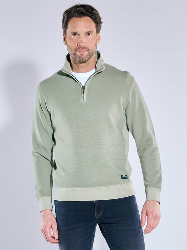 engbers Herren Sweatshirt mit Zipper Grün regular gestreift Zipper von engbers