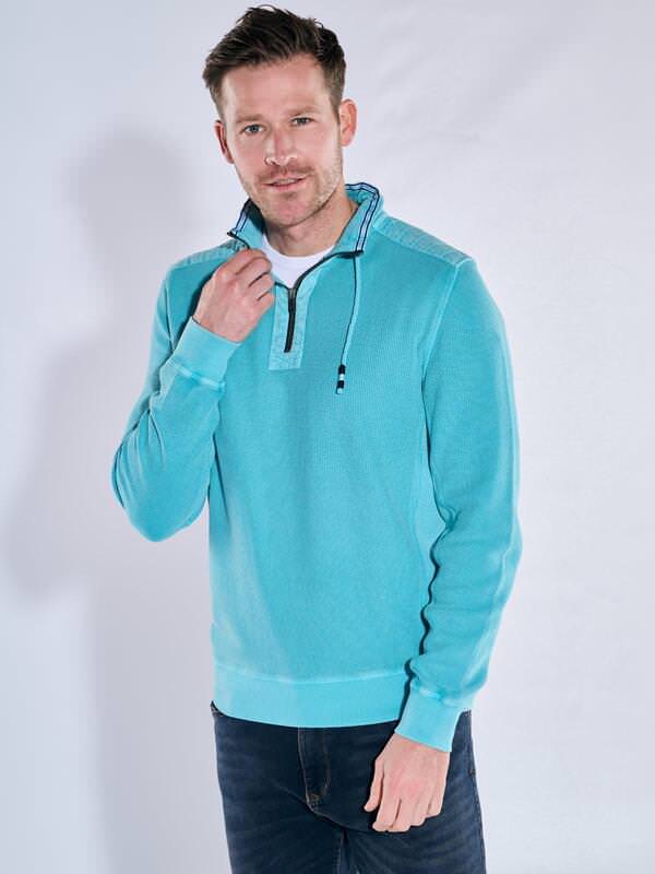 engbers Herren Sweatshirt regular Türkis gemustert Stehkragen von engbers