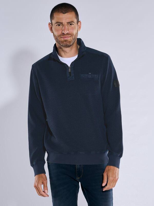 engbers Herren Sweatshirt strukturiert Blau regular uni Stehkragen von engbers