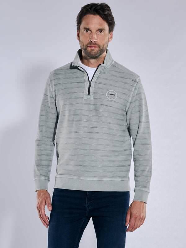 engbers Herren Sweatshirt strukturiert Grau regular gestreift Stehkragen von engbers