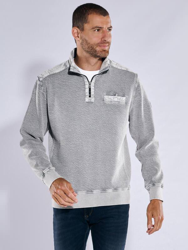 engbers Herren Sweatshirt strukturiert Grau regular uni Stehkragen von engbers