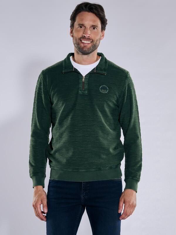 engbers Herren Sweatshirt strukturiert Grün regular gestreift Stehkragen von engbers