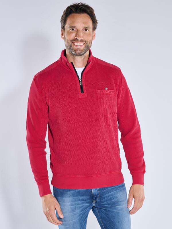 engbers Herren Sweatshirt strukturiert Rot regular gestreift Zipper von engbers